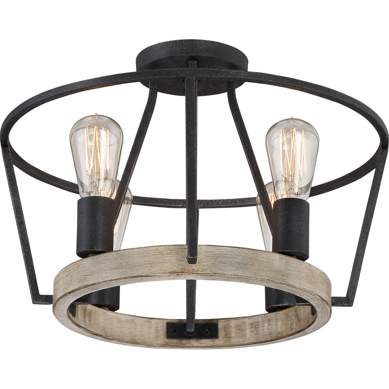 Quoizel Brockton 17in 4-Light Semi-Flush Mount | Farmhouse Grey Ash Steel and Faux Wood | Bedroom & Hallway | 17.5 x 17.5 x 12.25 in | Model BRT1717GK