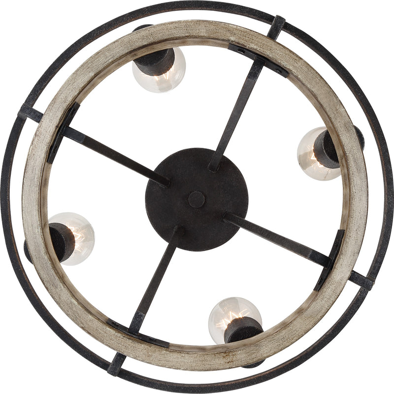 Quoizel Brockton 17in 4-Light Semi-Flush Mount | Farmhouse Grey Ash Steel and Faux Wood | Bedroom & Hallway | 17.5 x 17.5 x 12.25 in | Model BRT1717GK