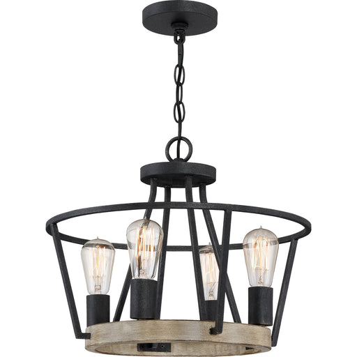 Quoizel Brockton 17in 4-Light Pendant | Farmhouse Grey Ash Steel and Faux Wood | Kitchen Island & Dining Room | 17.5 x 17.5 x 15 in | Model BRT2817GK