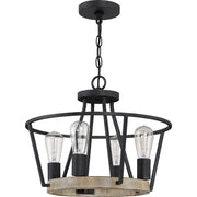 Quoizel Brockton 17in 4-Light Pendant | Farmhouse Grey Ash Steel and Faux Wood | Kitchen Island & Dining Room | 17.5 x 17.5 x 15 in | Model BRT2817GK