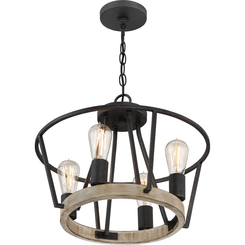Quoizel Brockton 17in 4-Light Pendant | Farmhouse Grey Ash Steel and Faux Wood | Kitchen Island & Dining Room | 17.5 x 17.5 x 15 in | Model BRT2817GK