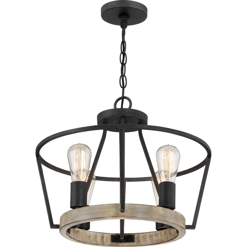 Quoizel Brockton 17in 4-Light Pendant | Farmhouse Grey Ash Steel and Faux Wood | Kitchen Island & Dining Room | 17.5 x 17.5 x 15 in | Model BRT2817GK