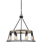 Quoizel Brockton 24in 6-Light Chandelier | Farmhouse Grey Ash Steel and Whitewash Faux Wood | Dining Room & Foyer | 24 x 24 x 24 in | Model BRT5006GK