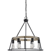 Quoizel Brockton 24in 6-Light Chandelier | Farmhouse Grey Ash Steel and Whitewash Faux Wood | Dining Room & Foyer | 24 x 24 x 24 in | Model BRT5006GK