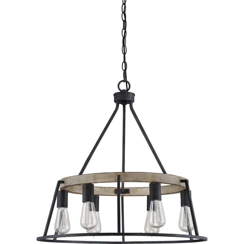 Quoizel Brockton 24in 6-Light Chandelier | Farmhouse Grey Ash Steel and Whitewash Faux Wood | Dining Room & Foyer | 24 x 24 x 24 in | Model BRT5006GK