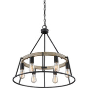 Quoizel Brockton 24in 6-Light Chandelier | Farmhouse Grey Ash Steel and Whitewash Faux Wood | Dining Room & Foyer | 24 x 24 x 24 in | Model BRT5006GK