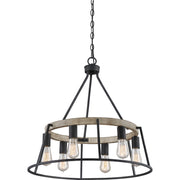 Quoizel Brockton 24in 6-Light Chandelier | Farmhouse Grey Ash Steel and Whitewash Faux Wood | Dining Room & Foyer | 24 x 24 x 24 in | Model BRT5006GK