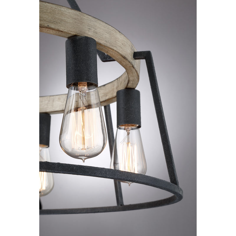 Quoizel Brockton 24in 6-Light Chandelier | Farmhouse Grey Ash Steel and Whitewash Faux Wood | Dining Room & Foyer | 24 x 24 x 24 in | Model BRT5006GK
