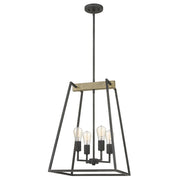 Quoizel Brockton 17in 4-Light Pendant | Farmhouse Grey Ash Steel and Whitewash Faux Wood | Kitchen Island & Dining Room | Model BRT5204GK