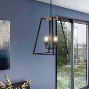 Quoizel Brockton 17in 4-Light Pendant | Farmhouse Grey Ash Steel and Whitewash Faux Wood | Kitchen Island & Dining Room | Model BRT5204GK