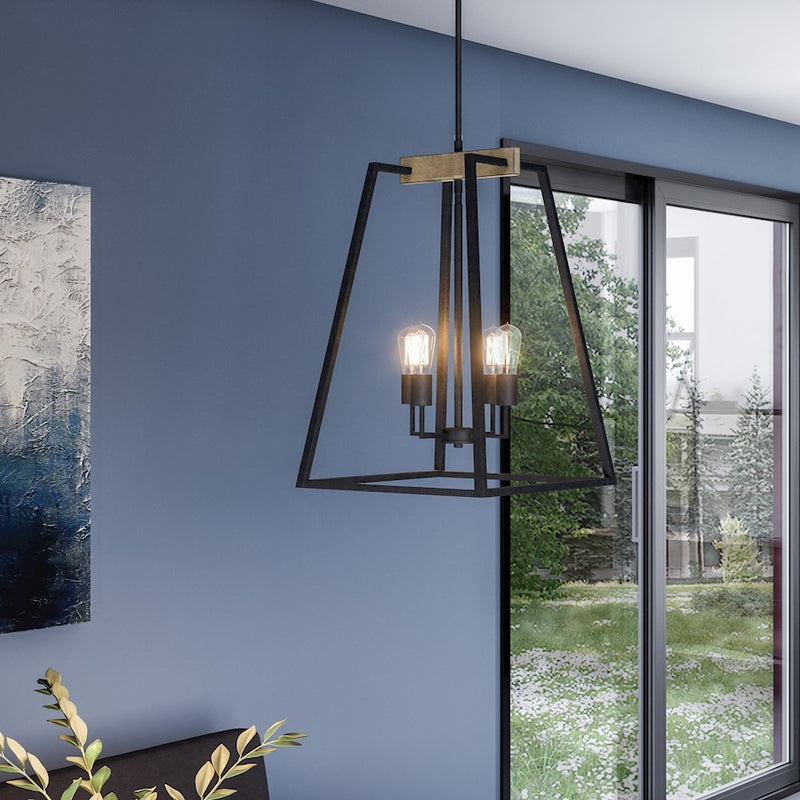 Quoizel Brockton 17in 4-Light Pendant | Farmhouse Grey Ash Steel and Whitewash Faux Wood | Kitchen Island & Dining Room | Model BRT5204GK