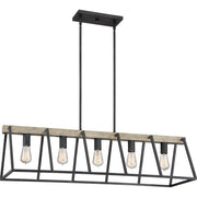 Quoizel Brockton 42in 5-Light Island Chandelier | Farmhouse Grey Ash Steel and Whitewash Faux Wood | Kitchen Island & Dining Room | Model BRT542GK