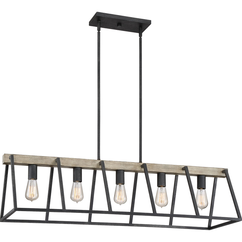 Quoizel Brockton 42in 5-Light Island Chandelier | Farmhouse Grey Ash Steel and Whitewash Faux Wood | Kitchen Island & Dining Room | Model BRT542GK