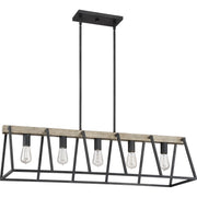 Quoizel Brockton 42in 5-Light Island Chandelier | Farmhouse Grey Ash Steel and Whitewash Faux Wood | Kitchen Island & Dining Room | Model BRT542GK