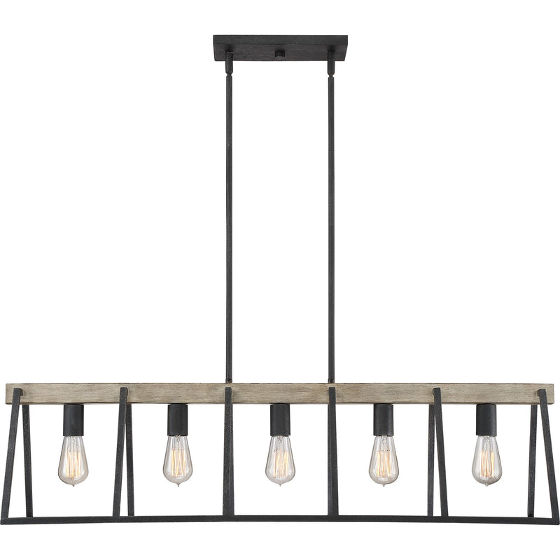 Quoizel Brockton 42in 5-Light Island Chandelier | Farmhouse Grey Ash Steel and Whitewash Faux Wood | Kitchen Island & Dining Room | Model BRT542GK