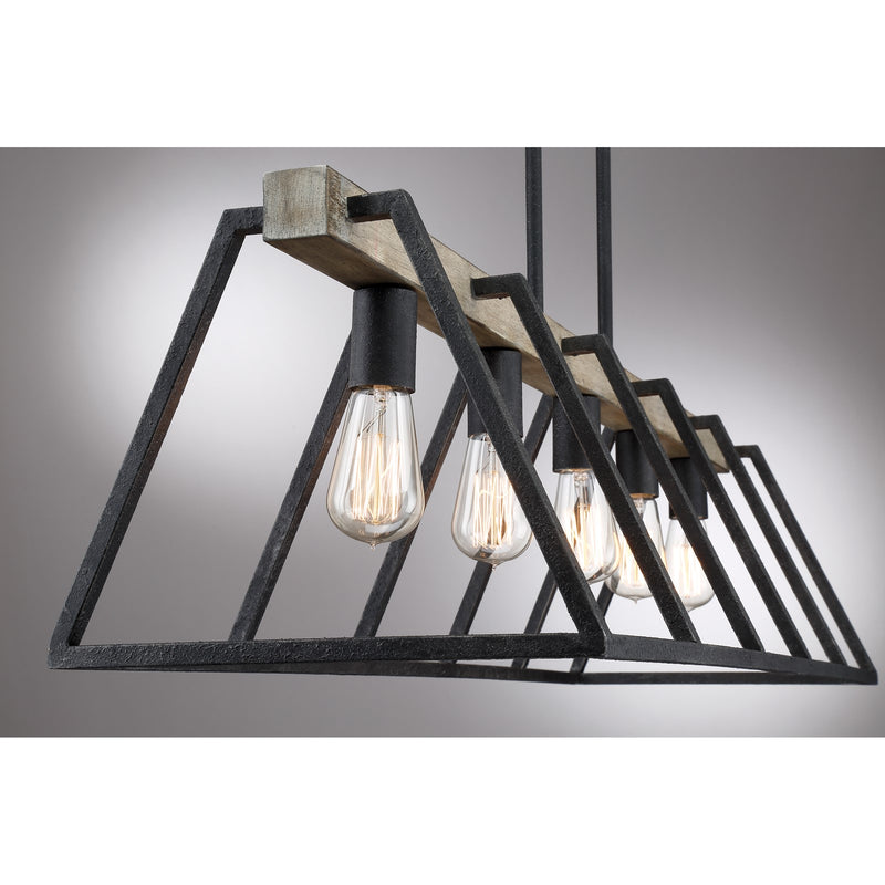 Quoizel Brockton 42in 5-Light Island Chandelier | Farmhouse Grey Ash Steel and Whitewash Faux Wood | Kitchen Island & Dining Room | Model BRT542GK