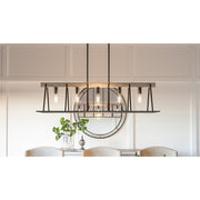 Quoizel Brockton 42in 5-Light Island Chandelier | Farmhouse Grey Ash Steel and Whitewash Faux Wood | Kitchen Island & Dining Room | Model BRT542GK
