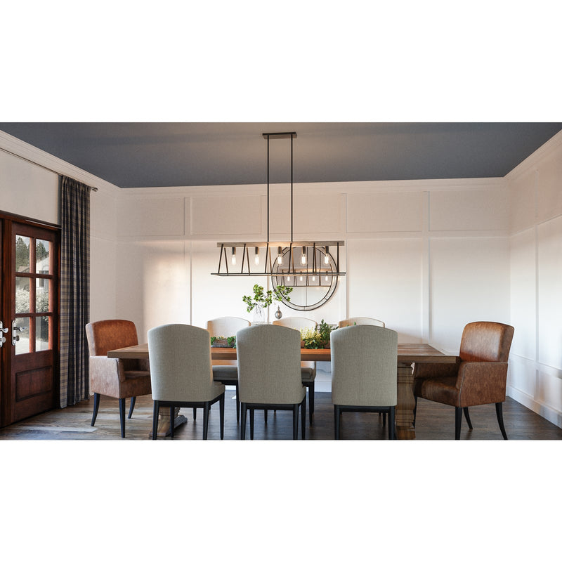 Quoizel Brockton 42in 5-Light Island Chandelier | Farmhouse Grey Ash Steel and Whitewash Faux Wood | Kitchen Island & Dining Room | Model BRT542GK