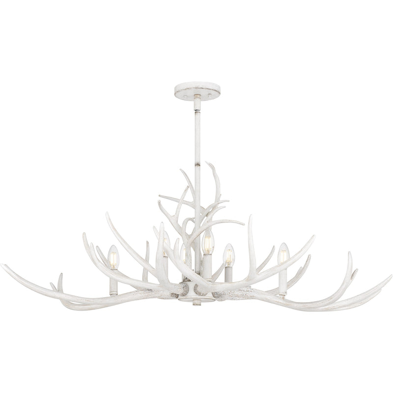Quoizel Brosh 41in 6-Light Island Chandelier | Rustic Antique White Faux Antler Steel | Kitchen Island & Dining Room | Model BSH640AWH