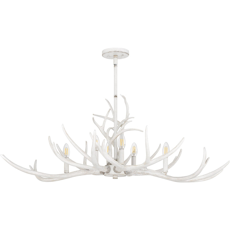 Quoizel Brosh 41in 6-Light Island Chandelier | Rustic Antique White Faux Antler Steel | Kitchen Island & Dining Room | Model BSH640AWH