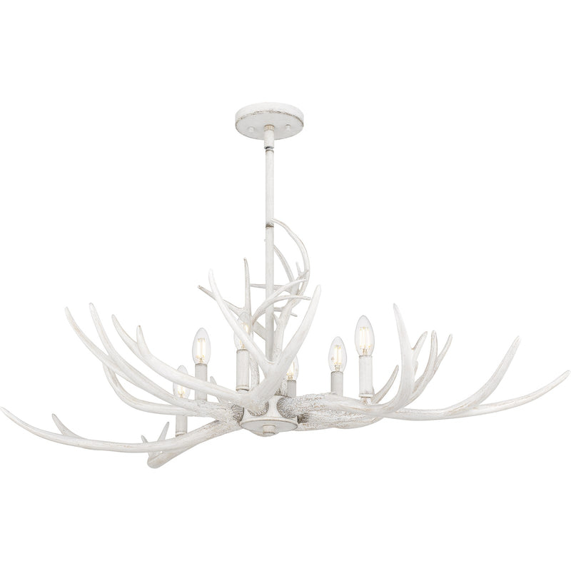 Quoizel Brosh 41in 6-Light Island Chandelier | Rustic Antique White Faux Antler Steel | Kitchen Island & Dining Room | Model BSH640AWH
