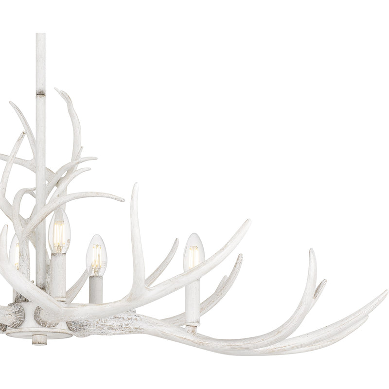 Quoizel Brosh 41in 6-Light Island Chandelier | Rustic Antique White Faux Antler Steel | Kitchen Island & Dining Room | Model BSH640AWH