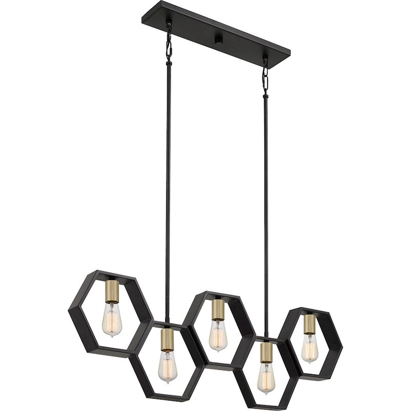 Quoizel Bismarck 40in 5-Light Island Chandelier | Modern Earth Black Steel | Kitchen Island & Dining Room | 40 x 2.5 x 13 in | Model BSK540EK
