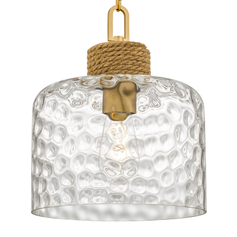 Quoizel Baltic 12in 1-Light Pendant | Coastal Brushed Gold and Clear Water Glass | Kitchen Island & Dining Room | Model BTC1512BRG