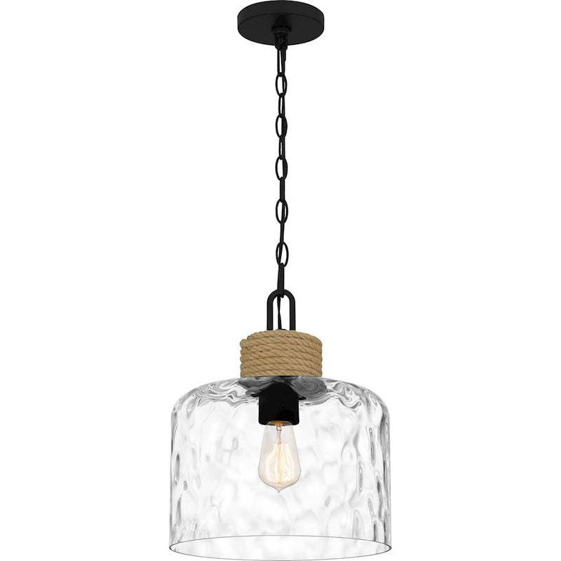 Quoizel Baltic 1 Light Mini Pendant, Matte Black/Clear Water