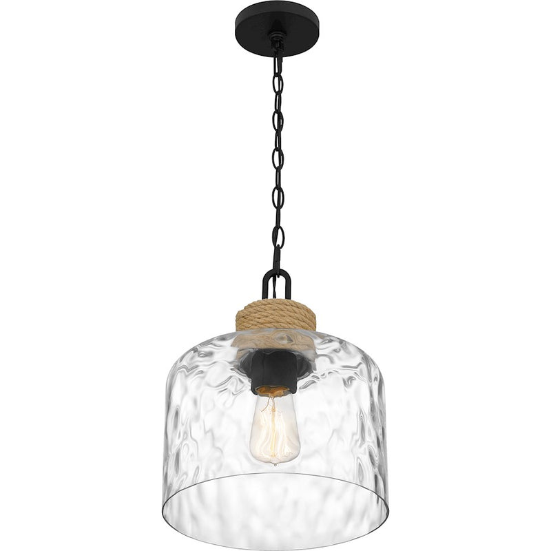 Quoizel Baltic 1 Light Mini Pendant, Matte Black/Clear Water