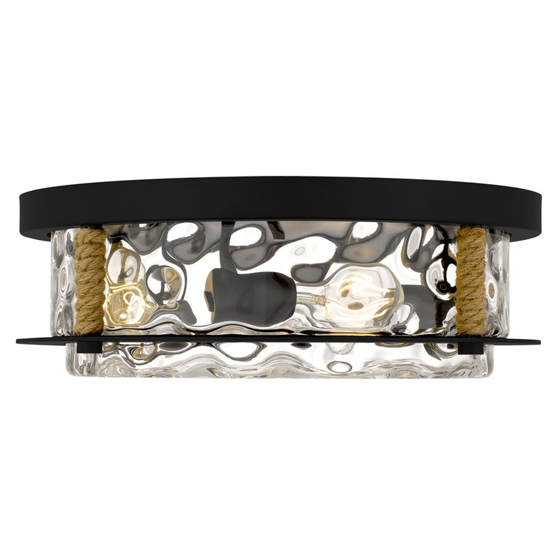 Quoizel Baltic 3Lt Flush Mount, Matte Black/Clear Water Glass