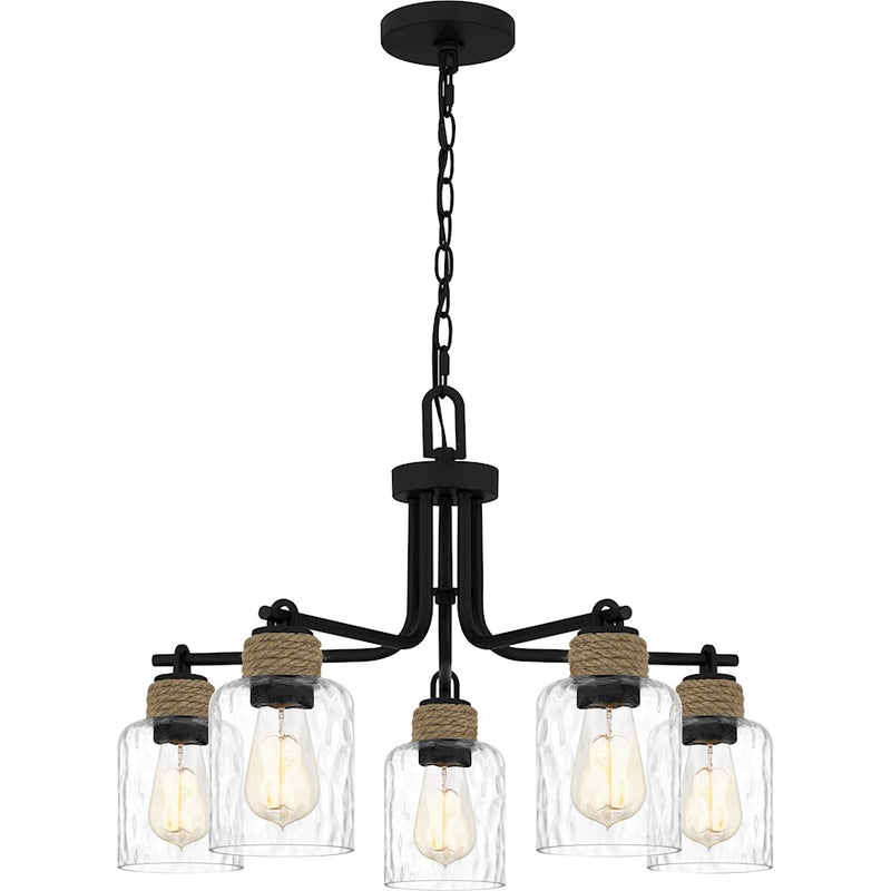 Quoizel Baltic 5 Light Chandelier, Matte Black/Clear Water