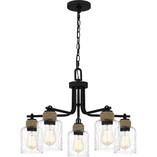 Quoizel Baltic 5 Light Chandelier, Matte Black/Clear Water