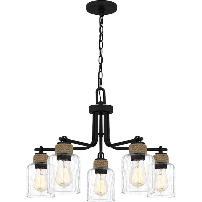 Quoizel Baltic 5 Light Chandelier, Matte Black/Clear Water