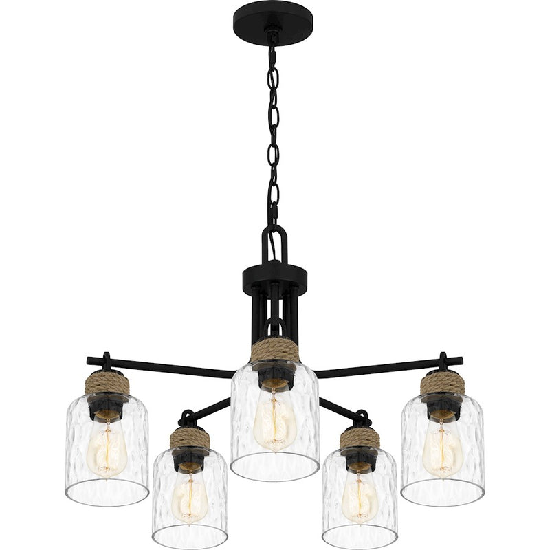 Quoizel Baltic 5 Light Chandelier, Matte Black/Clear Water