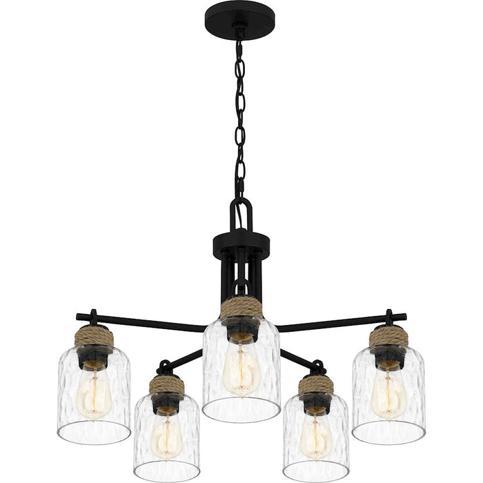 Quoizel Baltic 5 Light Chandelier, Matte Black/Clear Water