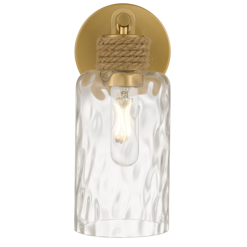 Quoizel Baltic 12in 1-Light Wall Sconce | Coastal Brushed Gold and Clear Water Glass | Bedroom & Hallway | 4.75 x 5.75 x 11.75 in | Model BTC8605BRG