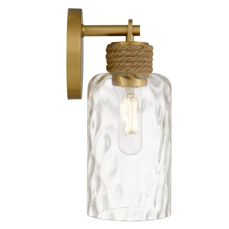 Quoizel Baltic 12in 1-Light Wall Sconce | Coastal Brushed Gold and Clear Water Glass | Bedroom & Hallway | 4.75 x 5.75 x 11.75 in | Model BTC8605BRG