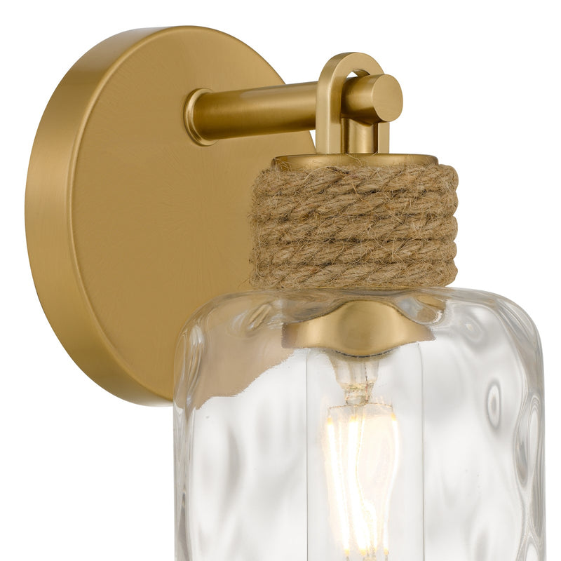 Quoizel Baltic 12in 1-Light Wall Sconce | Coastal Brushed Gold and Clear Water Glass | Bedroom & Hallway | 4.75 x 5.75 x 11.75 in | Model BTC8605BRG