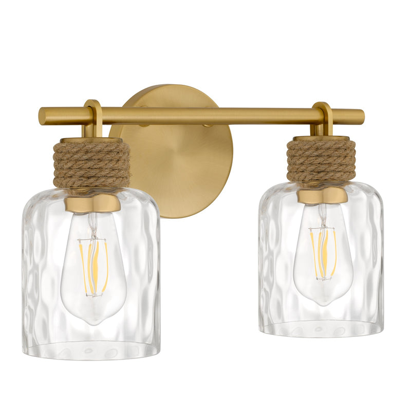Quoizel Baltic 14in 2-Light Vanity Light | Coastal Brushed Gold and Clear Water Glass | Bathroom Vanity | 14.5 x 5.75 x 9.25 in | Model BTC8614BRG