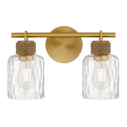 Quoizel Baltic 14in 2-Light Vanity Light | Coastal Brushed Gold and Clear Water Glass | Bathroom Vanity | 14.5 x 5.75 x 9.25 in | Model BTC8614BRG