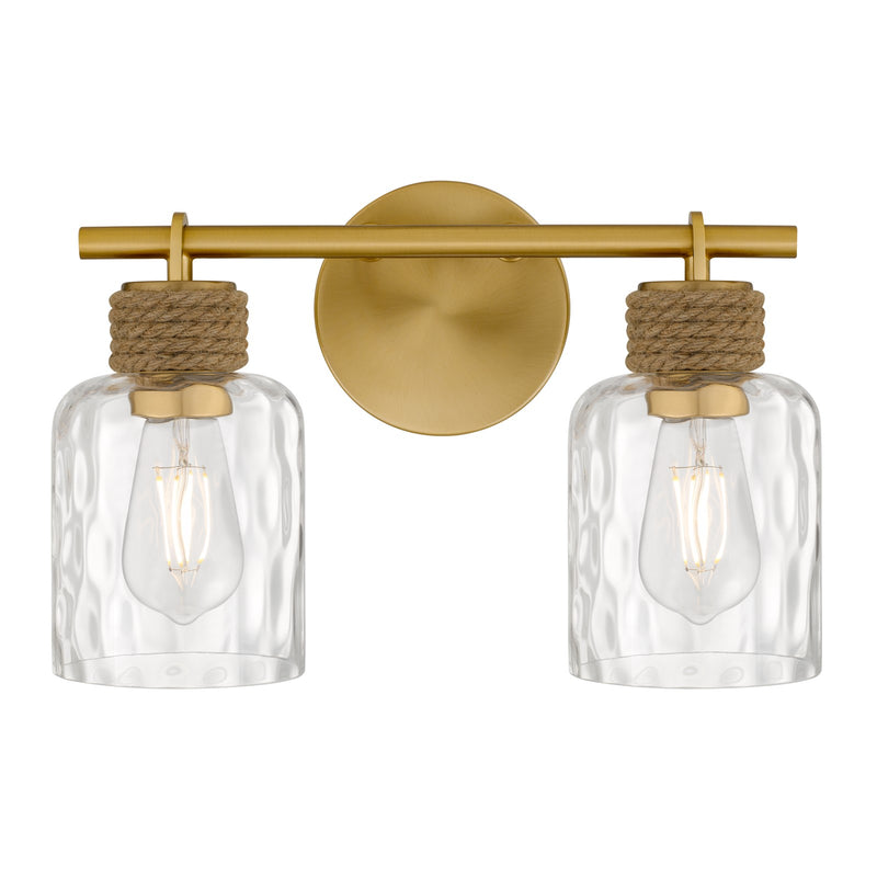 Quoizel Baltic 14in 2-Light Vanity Light | Coastal Brushed Gold and Clear Water Glass | Bathroom Vanity | 14.5 x 5.75 x 9.25 in | Model BTC8614BRG
