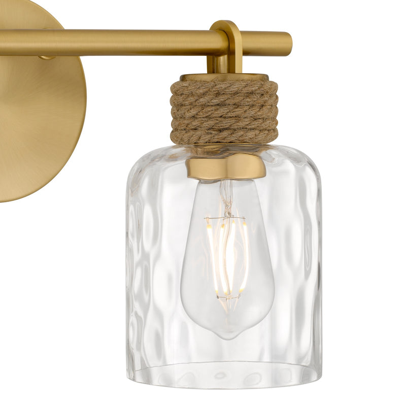 Quoizel Baltic 14in 2-Light Vanity Light | Coastal Brushed Gold and Clear Water Glass | Bathroom Vanity | 14.5 x 5.75 x 9.25 in | Model BTC8614BRG