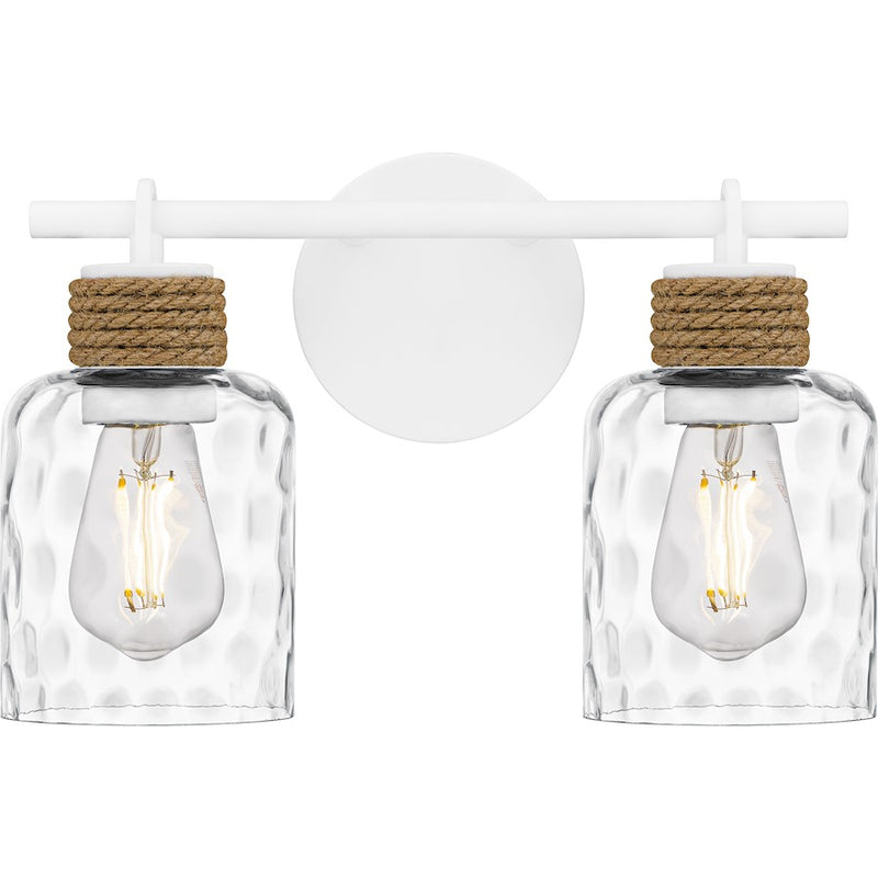 Quoizel Baltic 2Light Bath Light, Matte White/Clear Water Glass - BTC8614W