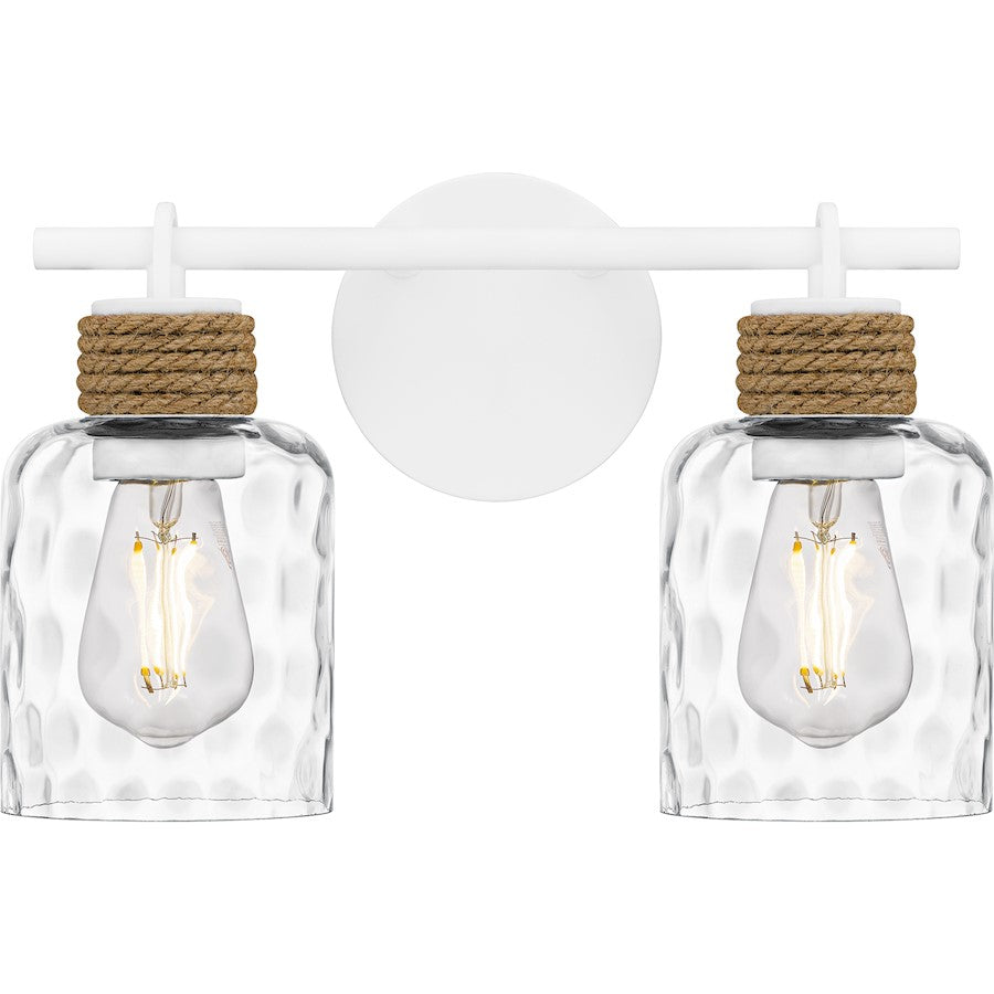 Quoizel Baltic 2Light Bath Light, Matte White/Clear Water Glass - BTC8614W