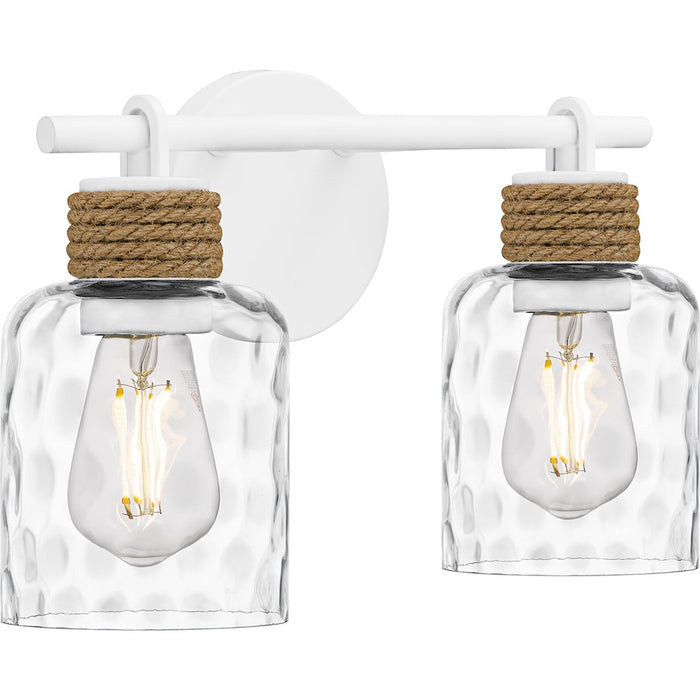 Quoizel Baltic 2Light Bath Light, Matte White/Clear Water Glass