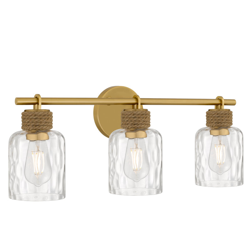 Quoizel Baltic 24in 3-Light Vanity Light | Coastal Brushed Gold and Clear Water Glass | Bathroom Vanity | 24 x 5.75 x 9.25 in | Model BTC8624BRG