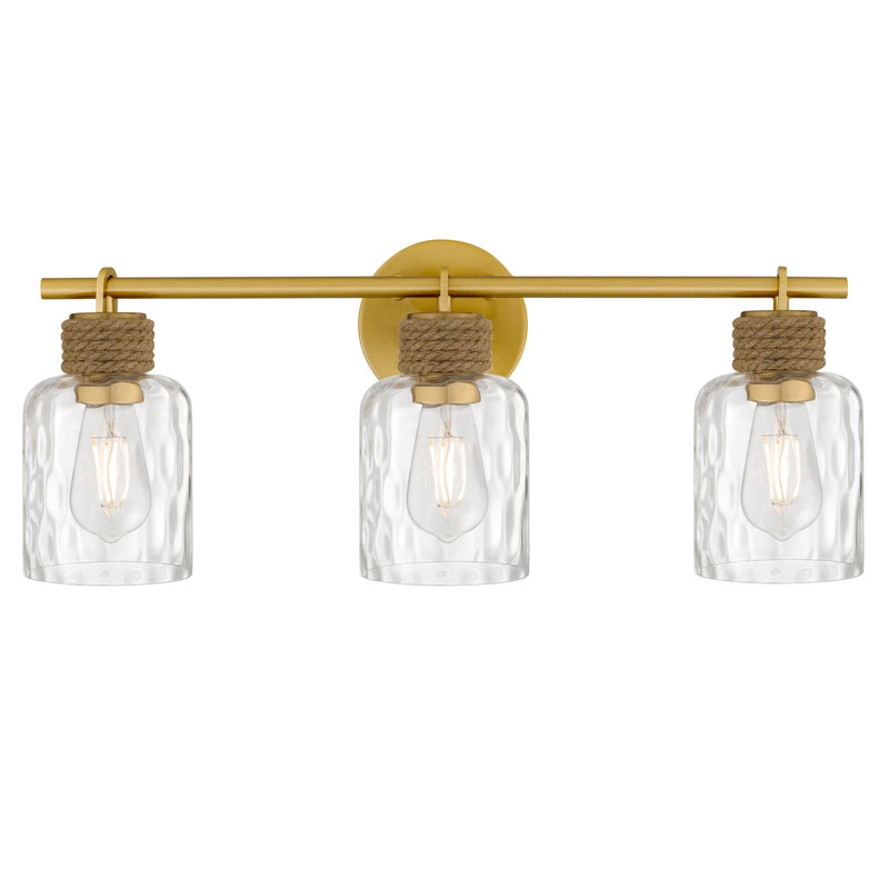 Quoizel Baltic 24in 3-Light Vanity Light | Coastal Brushed Gold and Clear Water Glass | Bathroom Vanity | 24 x 5.75 x 9.25 in | Model BTC8624BRG