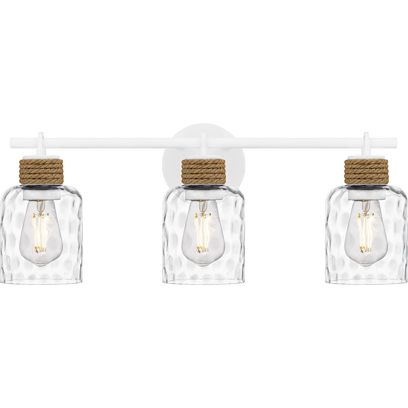 Quoizel Baltic 3Light Bath Light, Matte White/Clear Water Glass - BTC8624W