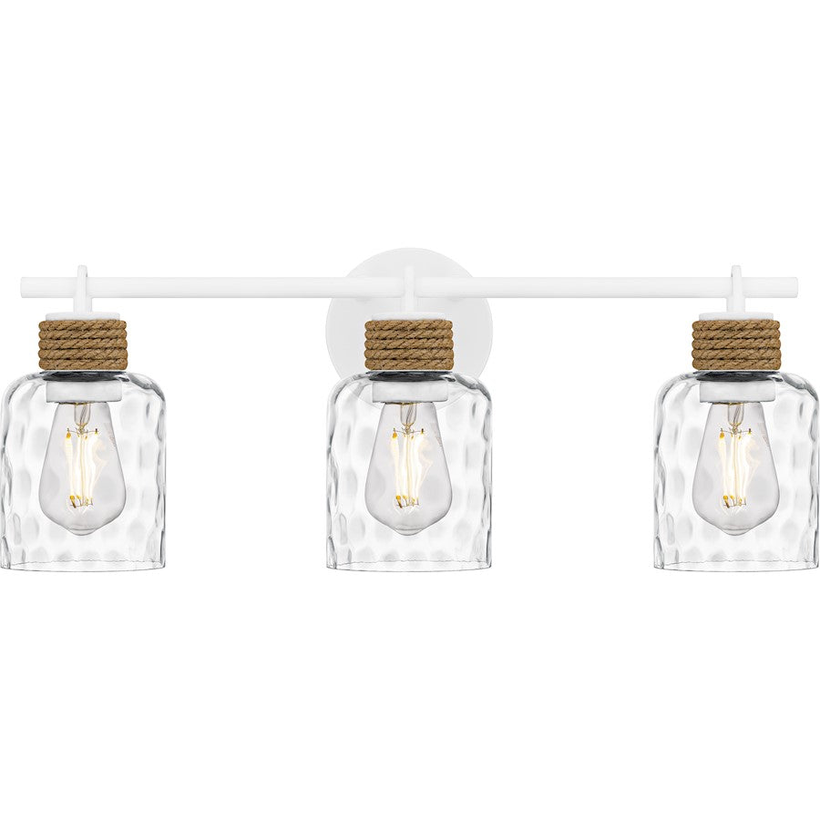 Quoizel Baltic 3Light Bath Light, Matte White/Clear Water Glass - BTC8624W